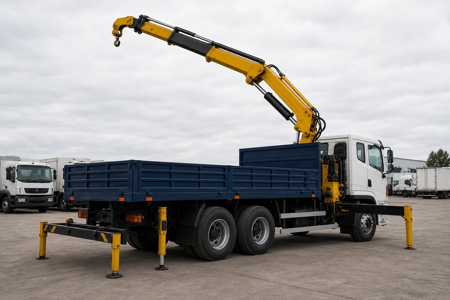 HOWO 6x4 used 8 t crane truck configuration illustration, crane deployed